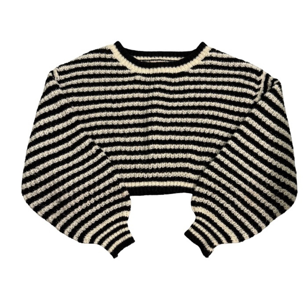 Striped Black and Cream Cropped Crewneck Sweater